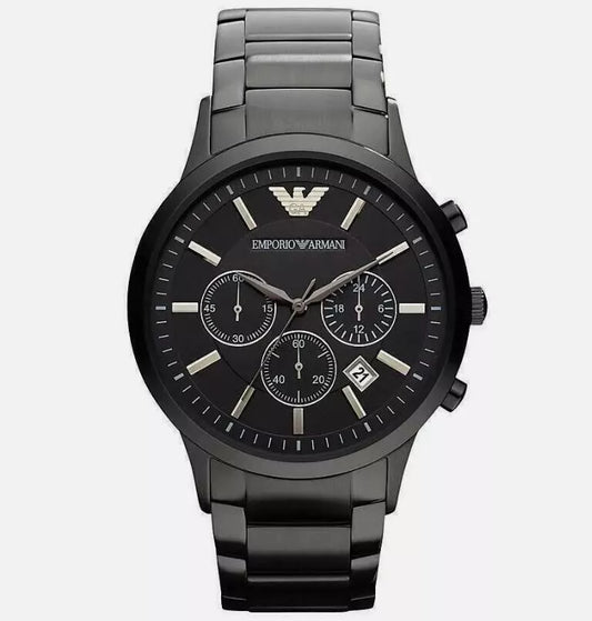 EMPORIO ARMANI AR2453 BLACK SILVER TONE STAINLESS STEEL MENS WATCH