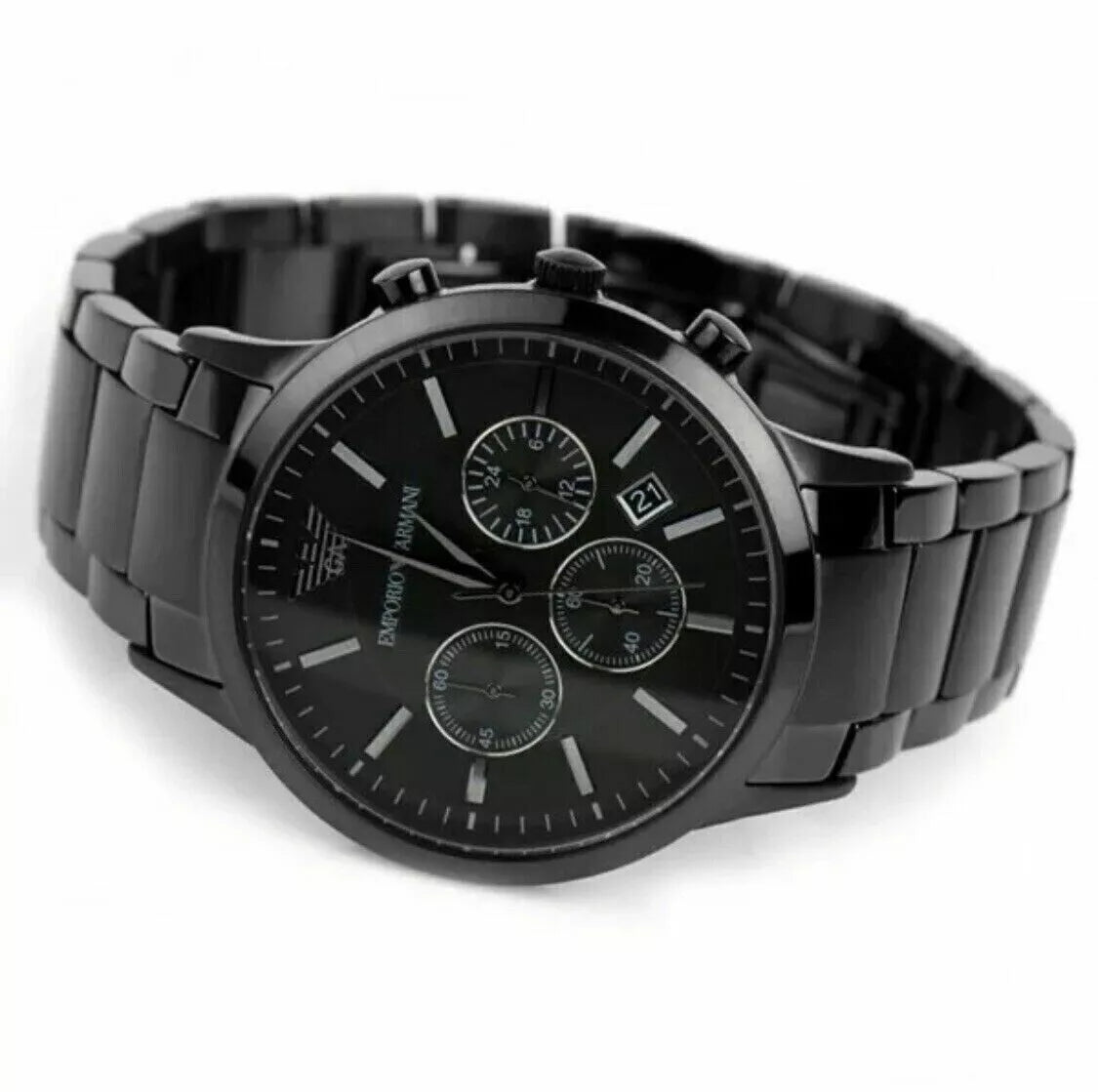 EMPORIO ARMANI AR2453 BLACK SILVER TONE STAINLESS STEEL MENS WATCH