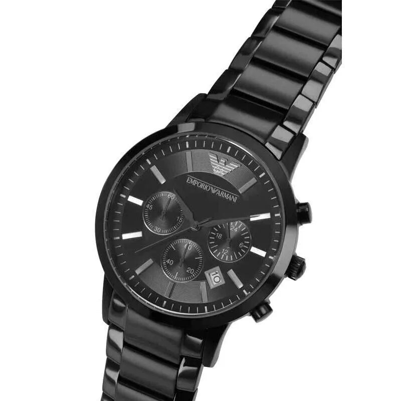 EMPORIO ARMANI AR2453 BLACK SILVER TONE STAINLESS STEEL MENS WATCH